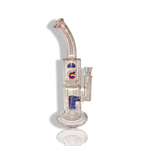 GL303 RED & BLUE DOUBLE WIG-WAG DUAL PERC BONG